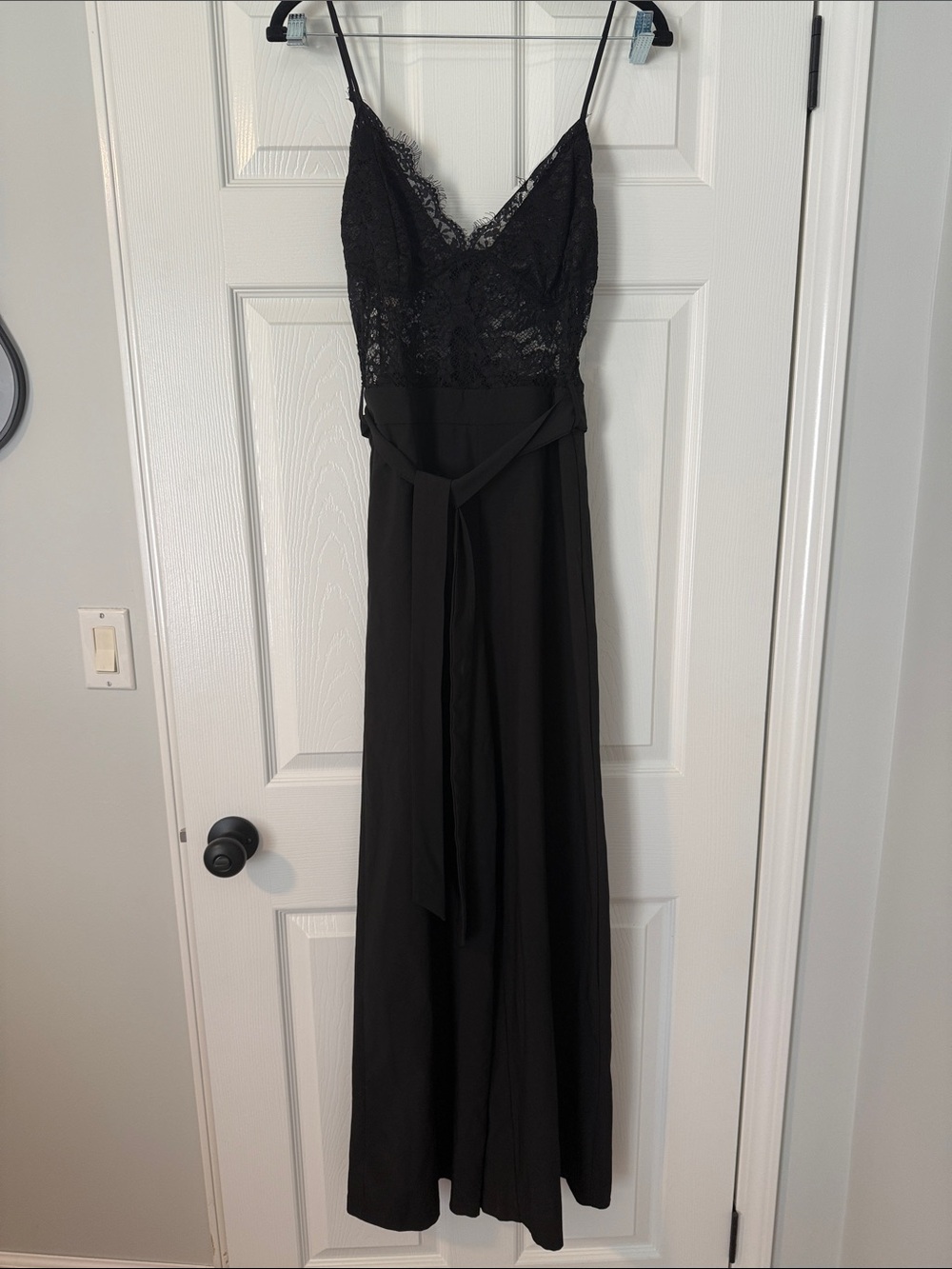 Windsor - Black Lace Bodice Wide-Leg Jumpsuit in size M